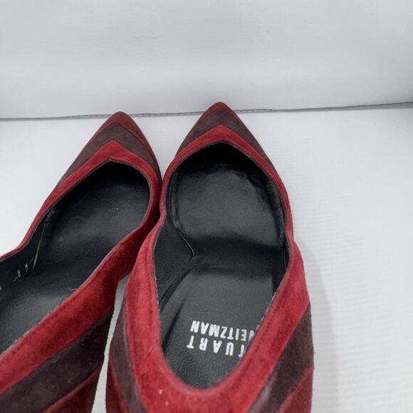 STUART WEITZMAN AUTH Womens Red Leather Suede Pumps Shoes Size 8M pointed toes - Picture 14 of 16